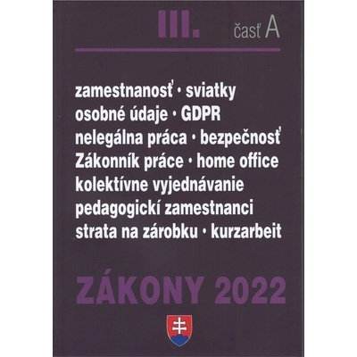 Zákony 2022 III. A - Pracovnoprávne vzťahy a BOZP, Minimálna mzda - Poradca s.r.o.