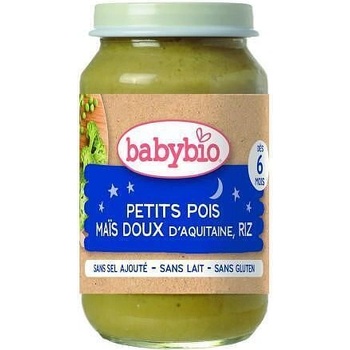 Bebybio Био Зеленчуково пюре - Грах, Сладка царевица и Ориз (6+ месеца) - 200г - Babybio