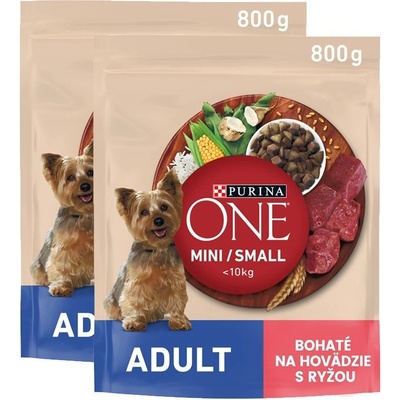 Purina One Mini/Small Adult hovädzie s ryžou 2 x 0,8 kg