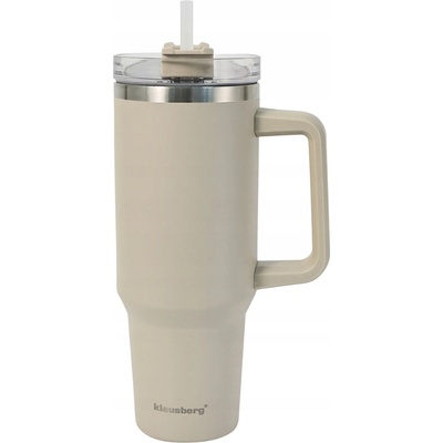 Klausberg ocelový termohrnek s rukojetí a brčkem 1100 ml béžová