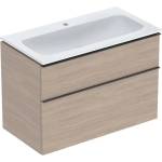 Geberit Комплект стенен долен шкаф Geberit iCon, дъбово покритие, 2 чекмеджета и мивка 90 см, бял (502.337.JH.1)