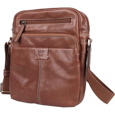 Marta Ponti Luxusní kožená hladká střední/velká crossbody taška no. 007 hnědá