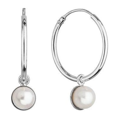 Evolution Group strieborné náušnice kruhy s bielou riečnou perlou 21065.1