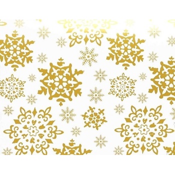 Balící papír Vánoční - bílý a zlaté vločky - 10 m