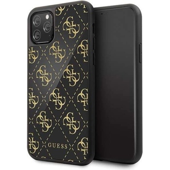 GUESS 4G Double Layer Glitter Case - дизайнерски кейс с висока защита за iPhone 11 Pro (черен)
