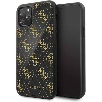 GUESS 4G Double Layer Glitter Case - дизайнерски кейс с висока защита за iPhone 11 Pro (черен)