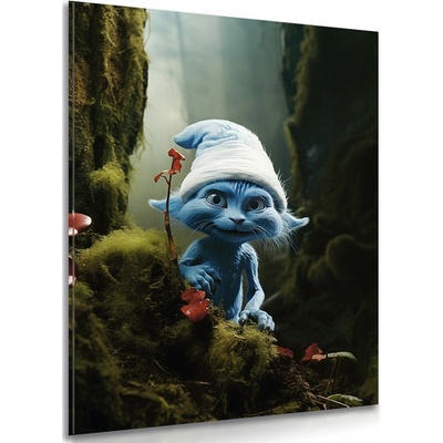 Obraz modrá kočka s bílou čepicí v lese - 40x60