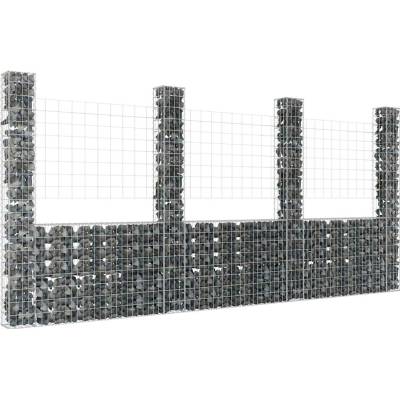 vidaXL Gabionový koš ve tvaru U se 4 sloupky železo 380 x 20 x 200 cm