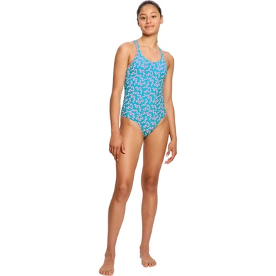Modibodi dievčenské menštruačné plavky Splice One Piece Super Wavy Blue jednodielne