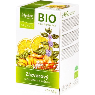Apotheke Bio Zázvor s citronem a mátou bylinný čaj napomáhá k trávení obranyschopnosti 20 x 1,5 g