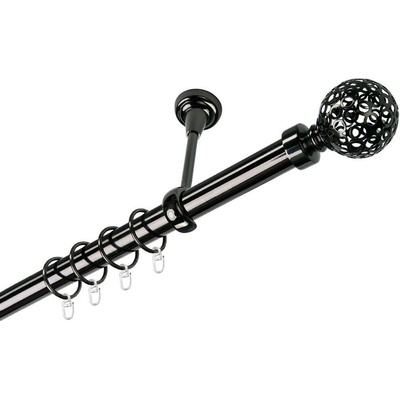 OK-GarnýžeCY Garnýž kovová jednořadá 25mm Koule retro onyx 150 cm do stropu / kroužky s háčkem
