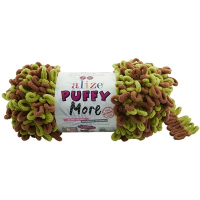 Alize příze Puffy More 6545 světle zelená a hnědá