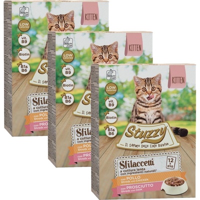 Stuzzy Cat Shreds MULTIPACK Kitten накъсани пилешки и свински меса 3 x (12 x 85 г)