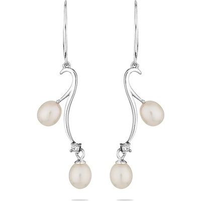 Swan Сребърни обици със сладководни бели перли CAA004 Swan