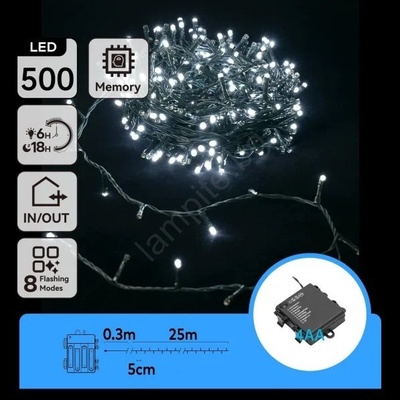 Aigostar - LED външна коледна гирлянда 500xLED/8 режима 4xAA 25, 3 м студено бяла (AI2335)