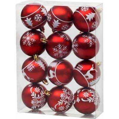 MagicHome MagicHome Vianoce Koule Vánoce, 12 ks, 6 cm, červené s bílým ornamentem, na vánoční stromeček
