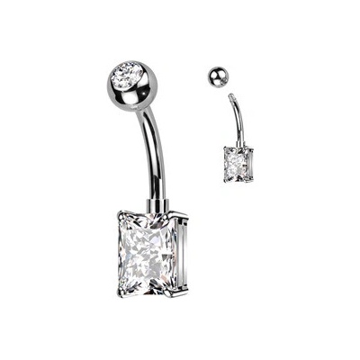 Šperky4U piercing do pupíku s obdélným kamenem čirá TB006-C