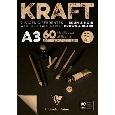 Clairefontaine kraftový blok lepený 90 g 60L A3 hnedá a čierna