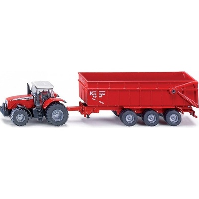 Siku Traktor Massey Ferguson s velkým tříosým přívěsem Krampe