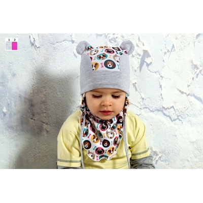 Detská čiapka s uškami na uväzovanie motív psíci Tyrkysová