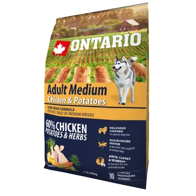 ONTARIO Adult Medium Chicken & Potatoes - пълноценна храна за пораснали кучета от средни породи с пиле и картофи 2, 25 кг, Чехия 214-10635
