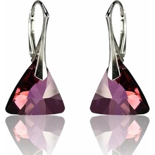 Swarovski Elements Xilion Triangle krystal 12 mm Stříbrné náušnice visací fialový trojúhelník 39174.2