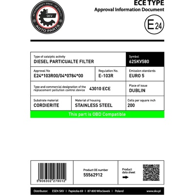 ESEN SKV Filtr pevných částic ESN 62SKV580