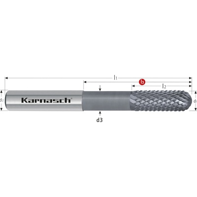Karnasch 3065920400050 | Tvrdokovová diamantom povlakovaná, hrubovacia stopková fréza zaoblená 4,0x2,0x16-50x4 mm, Z=8