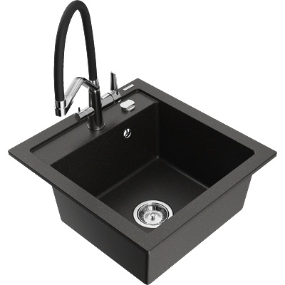 Mexen Vito мивка гранитна 1-коморова с кухненски смесител Duo, черен/златен металик - 6503-75-671701-07 (6503-75-671701-07)