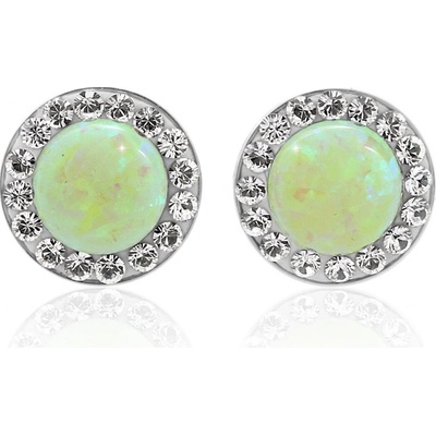 JSB Stříbrné pecky se světle zeleným opálem a krystaly Swarovski Elements Chrysolite Opal 15054