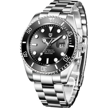 Pagani Design Мъжки часовник Pagani Design Submariner, Механичен, Сребрист / Черен (PD-1639-SILVER-BLACK)