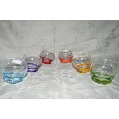LsG-Crystal Skleničky na lihoviny 6 barev dekor Bodlák ručně broušené ryté okrasné balení Mix 948 60 mm 64 x 60 ml