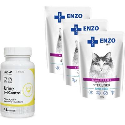 ENZO VET Sterilised dieta pro sterilizované kočky s krůtím masem v želé 3x100 g + LAB-V Urine pH Control 45 tablet