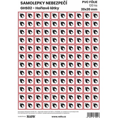 RAFO Samolepka Nebezpečí GHS02 - hořlavé látky, různé velikosti Velikosti: 2 x 2 cm (120 ks na A4)