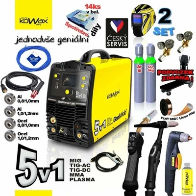 Kowax SET 2 GeniWeld 5v1 200 MIG/TIG/LIFT/MMA/PLAZMA + kukla Panter + podvozek GeniCar + redukční ventil MAX CO2 + redukční ventil MAX AR+CO2 + sv. drát pom. 1,0/15kg + separační sprej