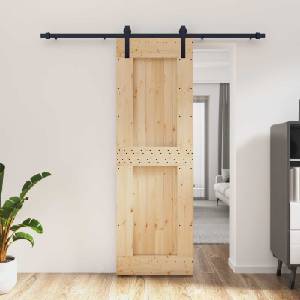 vidaXL Преплъзваща се врата 70 x 210 cm Естествено и черно (3444917)