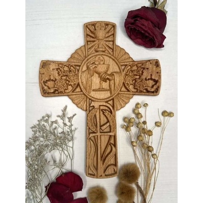 Drevený kríž Svätá eucharistia (Krížik vyrobený z masívneho dreva)