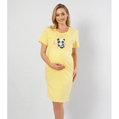 Нощница за бременни и кърмачки в жълто с точки и панда