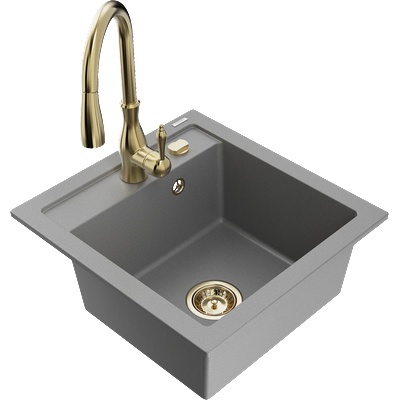 Mexen Vito гранитна мивка с една камера с кухненски смесител Savita, сив - 6503-71-672601-50 (6503-71-672601-50)