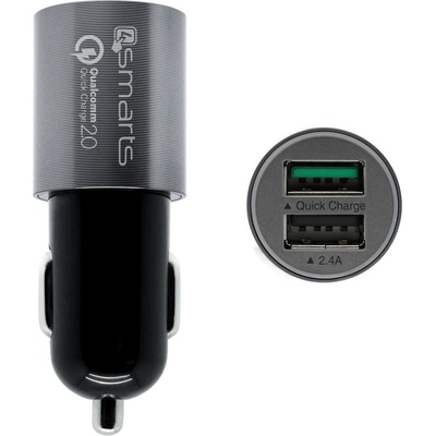 4smarts Зарядно за кола с технология за бързо зареждане (4.5 Ампера) с 2 USB изхода - 4smarts Qualcomm Rapid Quick Charge 2.0 In-Car Charger 4.5A (черен-сив) (4SP4451)