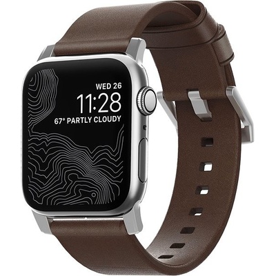 Nomad Leather Strap Modern Brown Silver Hardware Apple Watch 5/4 40/38mm NM1A3RSM00