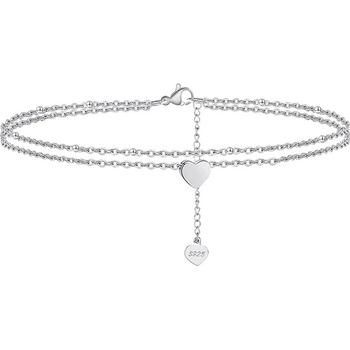 DELIS Сребърна гривна за глезен от проба 925, jw1527, модел сърце, с родиево покритие (jw1527)