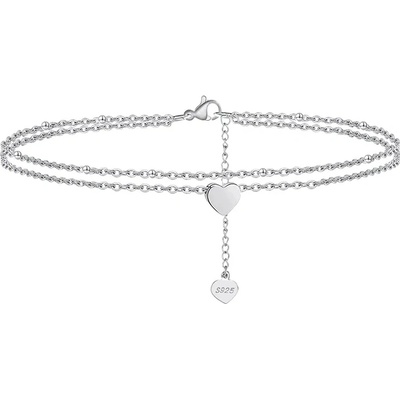 DELIS Сребърна гривна за глезен от проба 925, jw1527, модел сърце, с родиево покритие (jw1527)