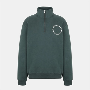 Jack Wills Men's Athletic Cotton Long Sleeve Funnel Neck Oversized Fit 1/4 Zip Fleece - Dark Pine