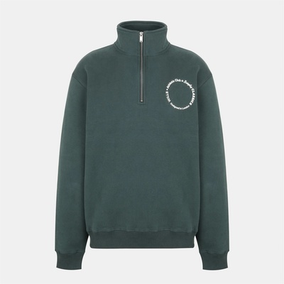 Jack Wills Men's Athletic Cotton Long Sleeve Funnel Neck Oversized Fit 1/4 Zip Fleece - Dark Pine
