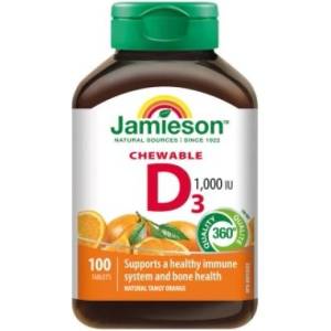 Jamieson Витамин D3 1000 IU таблетки за смучене с вкус на портокал 100 таблетки (IP468)