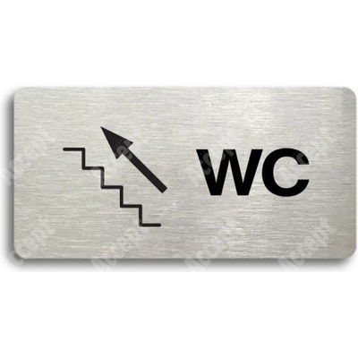 ACCEPT Piktogram WC VLEVO NAHORU - stříbrná tabulka - černý tisk bez rámečku