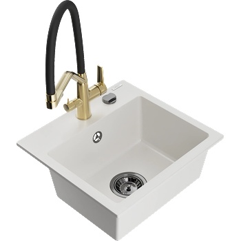 Mexen Milo Гранитна мивка с 1 отделение с кухненски смесител Duo, бял - 6505-20-671701-57-B (6505-20-671701-57-B)