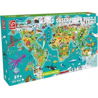 Hape Пъзел и игра 2 в 1, Hape, Световна обиколка, 105 части (H1626)