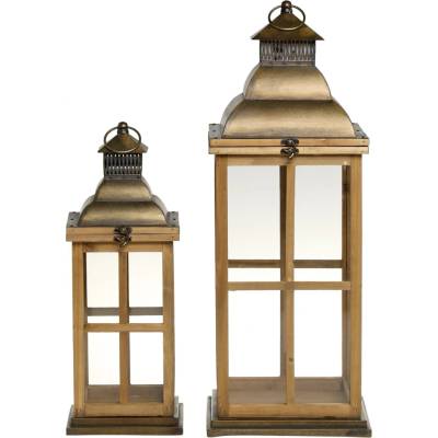 Chic Antique Lucerna Nature Décor Menší, přírodní barva, sklo, dřevo, kov